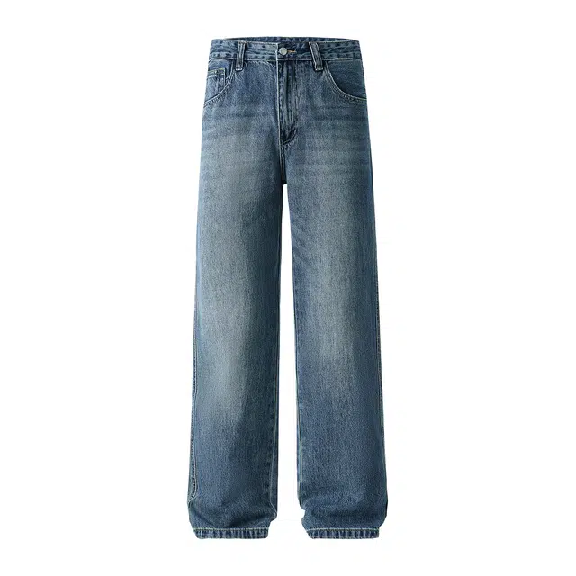 米素力 直筒春秋宽松复古中腰牛仔裤 男女同款