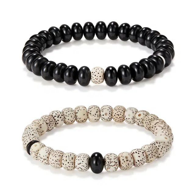 蔻斯琦 【圆满吉祥 稳定情绪】新中式国风檀木星月菩提黑白配超值一对装 国潮转运珠文玩盘串佛珠 好运 黑檀 木作手串 男女同款情侣款