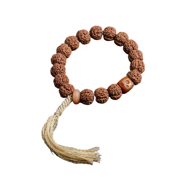 茂琼 八方来财招财纳福万事如意中式国潮复古设计好运连连佛珠手持链盘玩龙纹精品配饰藏式文玩棉线流苏 金刚菩提 手串 男款