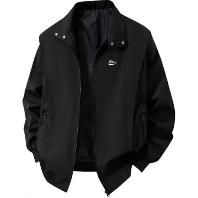 爱肯 美式复古潮流纯色基础款活页分割大口袋设计宽松百搭立领拉链休闲舒适柔软飞行员长袖外套夹克 男女同款