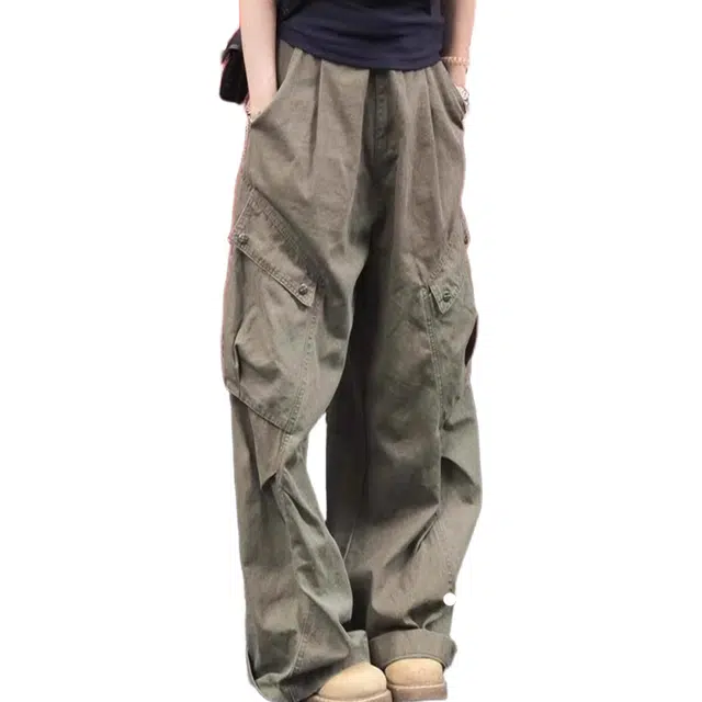 苏九儿 复古美式工装宽松阔腿休闲裤直筒牛仔裤 女款