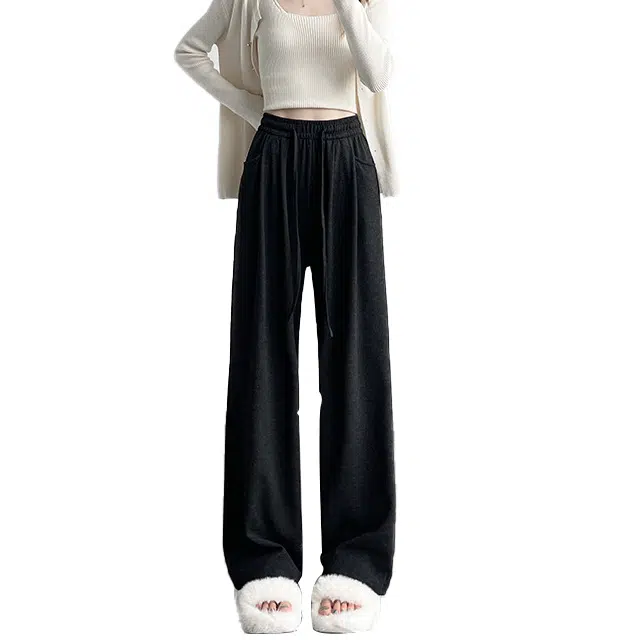 棉购 糯米裤女秋冬高腰垂感宽松慵懒阔腿裤休闲裤 女款