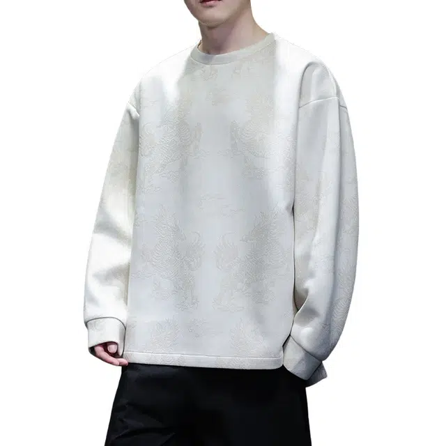 加荣 新中式唐装卫衣秋季男宽松国潮圆领男款潮流百搭高级感外套男装扎染设计修身长袖体恤男生时尚复古男外穿秋装痞帅风上衣 男女同款