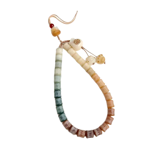 聆听花开 有钱花 竹节挂件国风六字真言描金福袋招财猫复古包包挂件防丢#好运 菩提根 手机链 男女同款情侣款