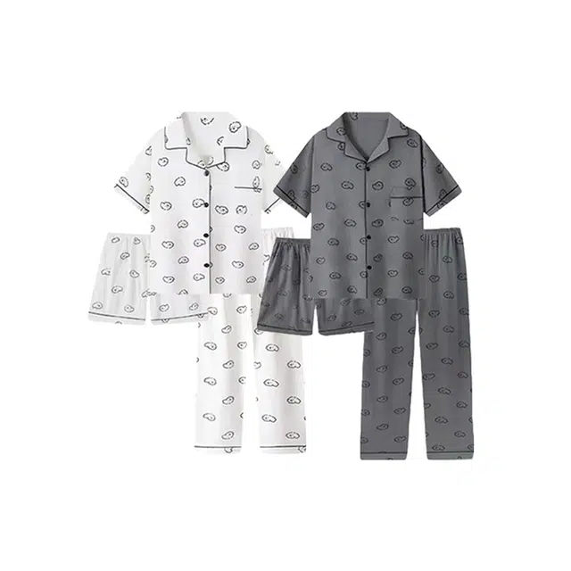 静英鸾 情侣舒适简约休闲短袖三件套可外穿家居服睡衣套装 男女同款