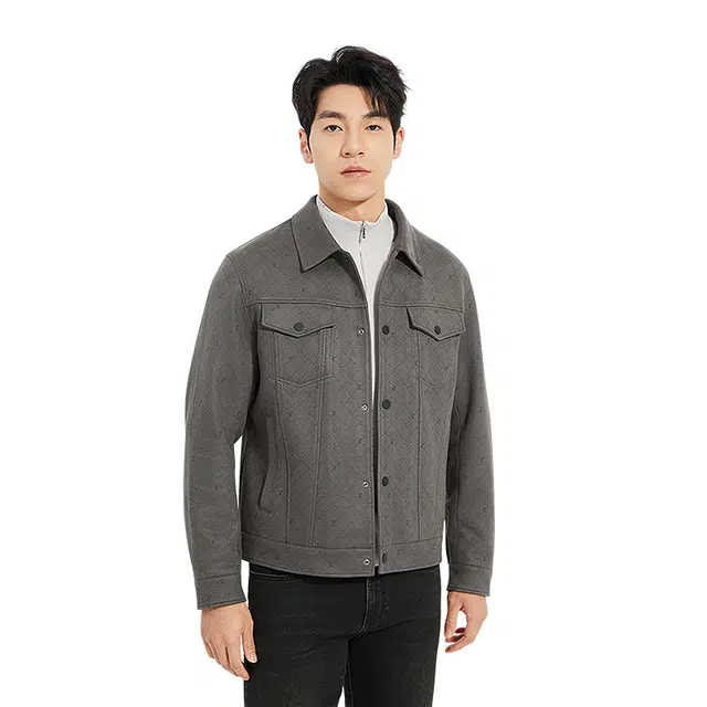 利郎 都市休闲翻领仿麂皮绒短款时尚潮流口袋装饰秋季夹克 男款