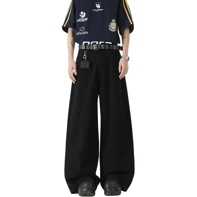 海尔斯 美式休闲复古简约直筒宽松牛仔裤 男款