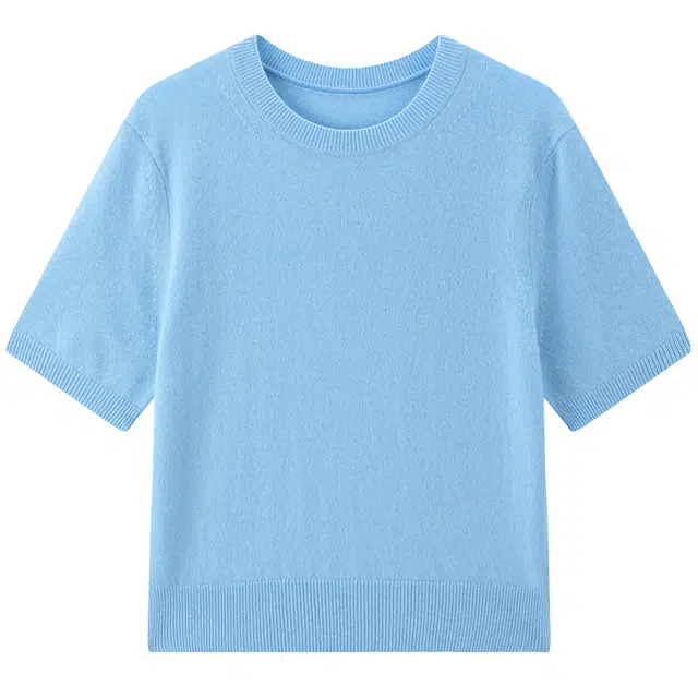 太平鸟 时尚简约百搭优雅羊绒混纺短款正肩短袖针织衫 女款