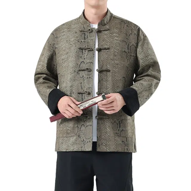 加荣 中国风复古印花纯棉夹克男装盘扣立领上衣男款休闲宽松中山装男生早秋百搭唐装改良汉服新中式外衣青少年帅气学生外套 男女同款