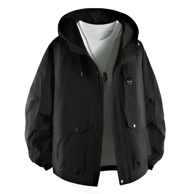 马员外 美式高街复古纯色宽松连帽简约时尚百搭潮流休闲运动工装加肥加大飞行员防风夹克 男女同款