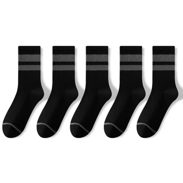 潞优野 简约休闲风百搭男士无骨缝头条纹纯色薄款运动袜中筒袜 男款