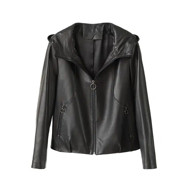 佐塞斯 轻奢外套连帽短款休闲皮衣 女款