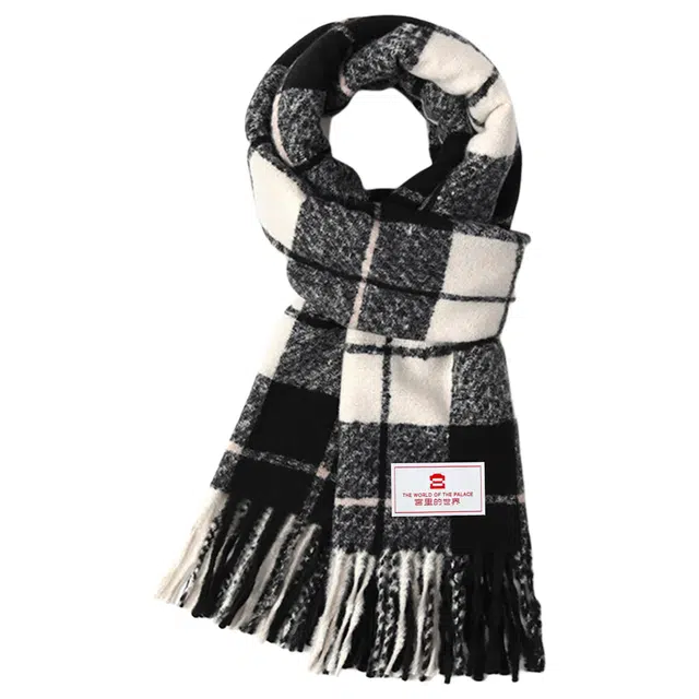 宫里的世界 韩系简约经典格纹百搭保暖 聚酯纤维 绒线围巾 男女同款情侣款