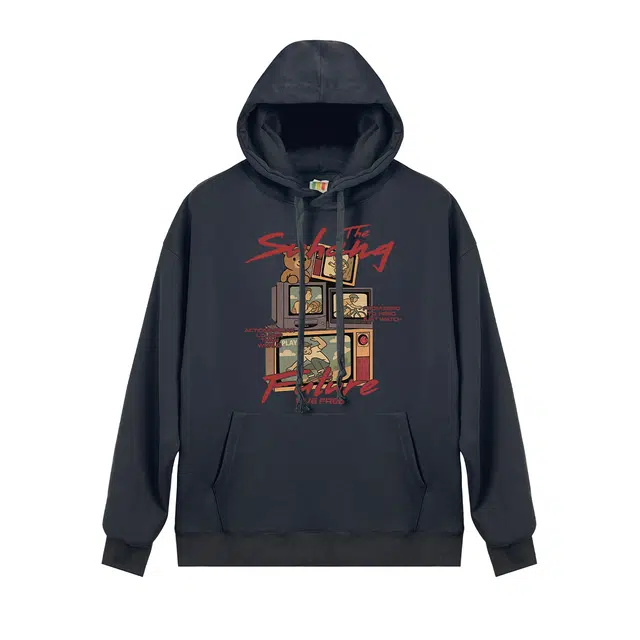 素杭 学院风趣味印花连帽外搭外套潮流宽松美式复古情侣上衣日常休闲百搭卫衣 男女同款
