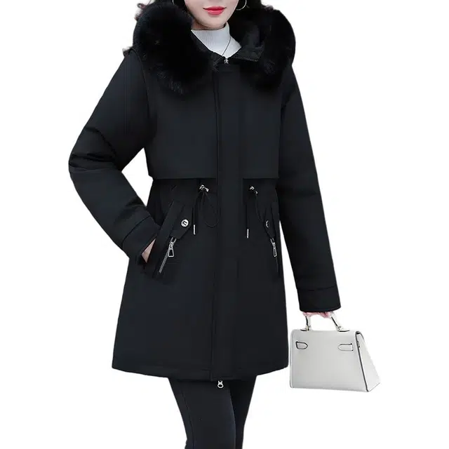 缪斯的诱惑 美式工装风时尚潮流一衣两穿可拆卸袖马甲中长款收腰显瘦抗寒保暖防钻绒防风袖口休闲夹克棉服厚实外套百搭毛领连帽派克服 女款