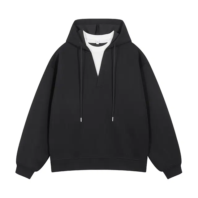 海尔斯 假两件复古连帽宽松卫衣 男女同款