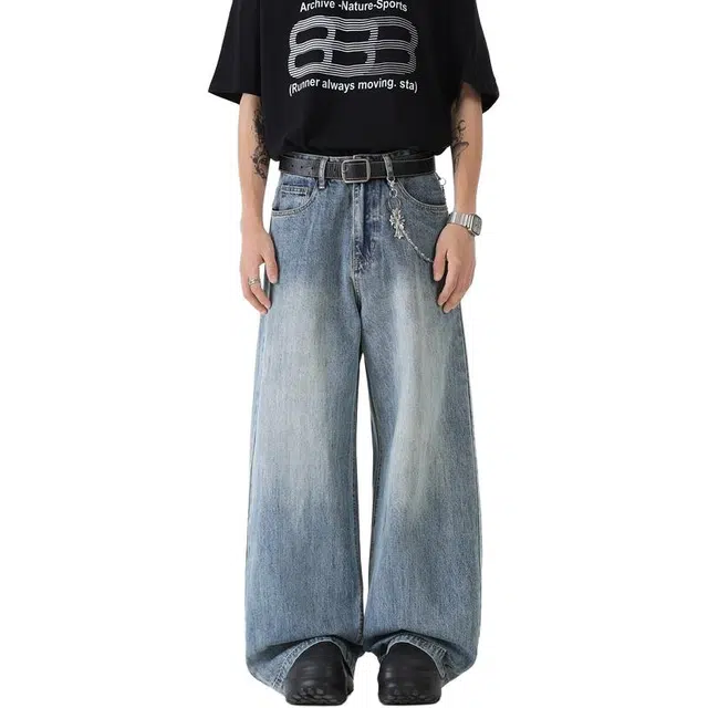 海尔斯 简约时尚舒适百搭水洗复古弯刀牛仔裤 男女同款