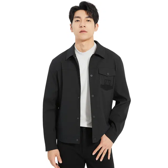 利郎 短款都市休闲肌理提花翻领时尚潮流口袋装饰秋季夹克外套 男款