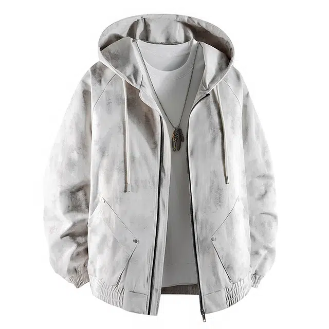 马员外 秋季美式高街复古舒适百搭日常通勤扎染基础款连帽抽绳系带加大码夹克 男女同款