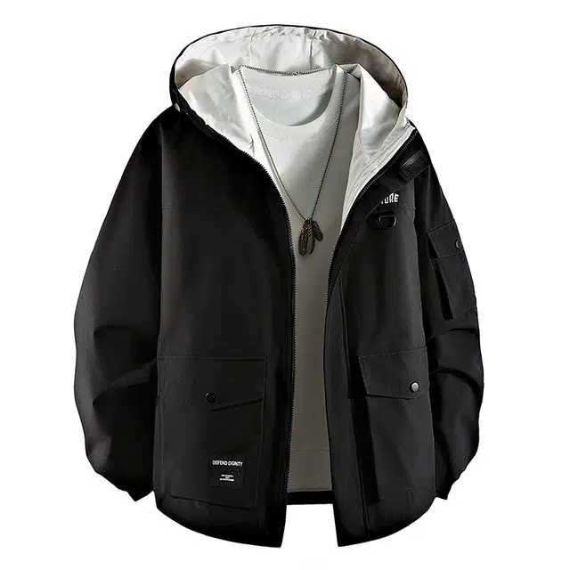 马员外 秋季美式高街复古工装加肥加大潮牌连帽宽松码休闲冲锋衣防风防水保暖刺绣夹克 男女同款