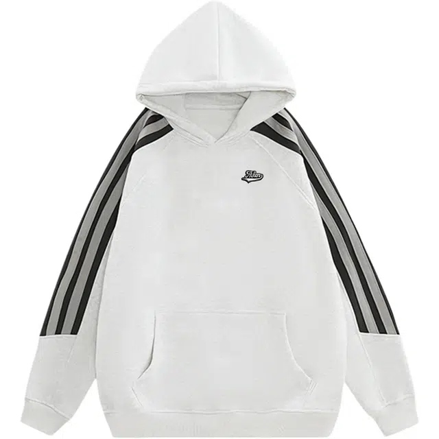 爱肯 美式高街潮牌织带拼接撞色连帽外套休闲运动户头学院风日常通勤复古慵懒感宽松百搭长袖卫衣 男女同款