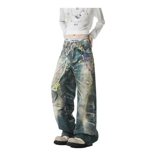 海尔斯 裤链美式小众时尚牛仔裤 男款