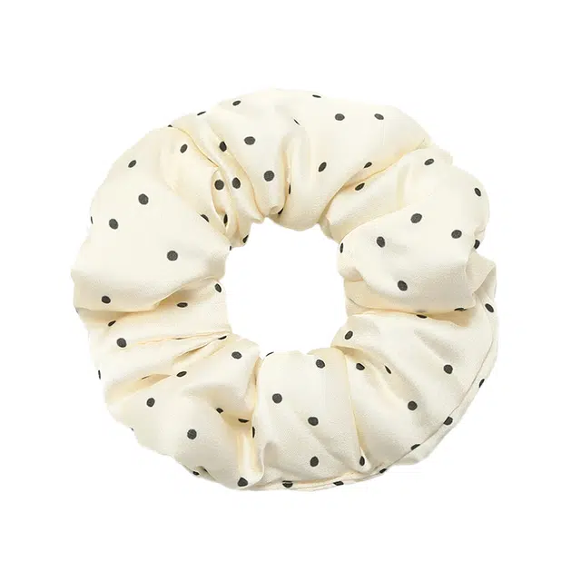 如花梦 元气少女 奶油色缎面大肠圈柔软充棉波点 布艺 发圈 女款