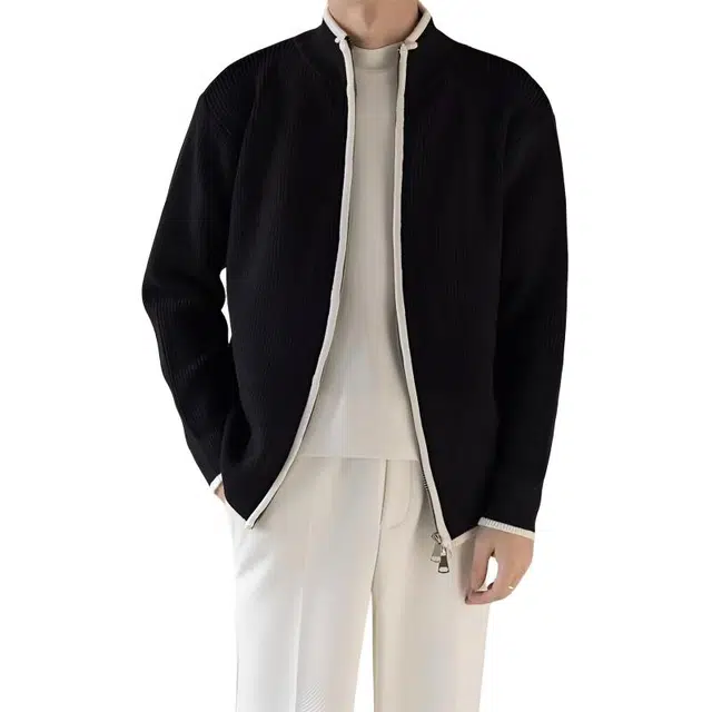半空山 纯色简约基础款潮流撞色开衫外套宽松百搭软糯舒适透气亲肤不扎拉链立领针织衫 男女同款