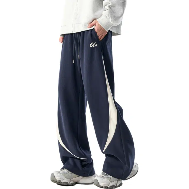 杜克恩 美式高街解构运动卫裤秋季复古潮牌宽松阔腿弯刀裤垂感直筒休闲裤 男款