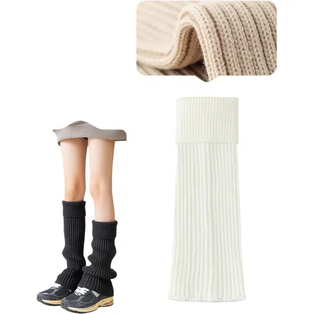 妮轻 保暖针织日系纯色简约中筒袜 女款