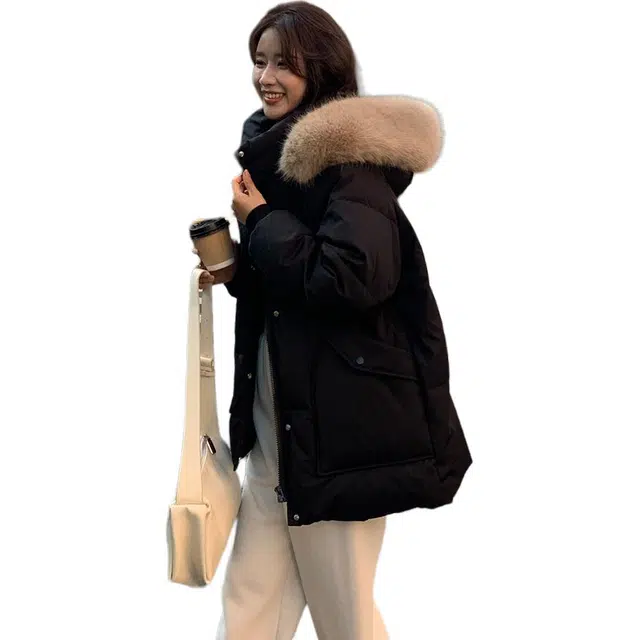 思蓓儿 短款冬季小个子加厚连帽大毛领韩版休闲宽松型棉服 女款