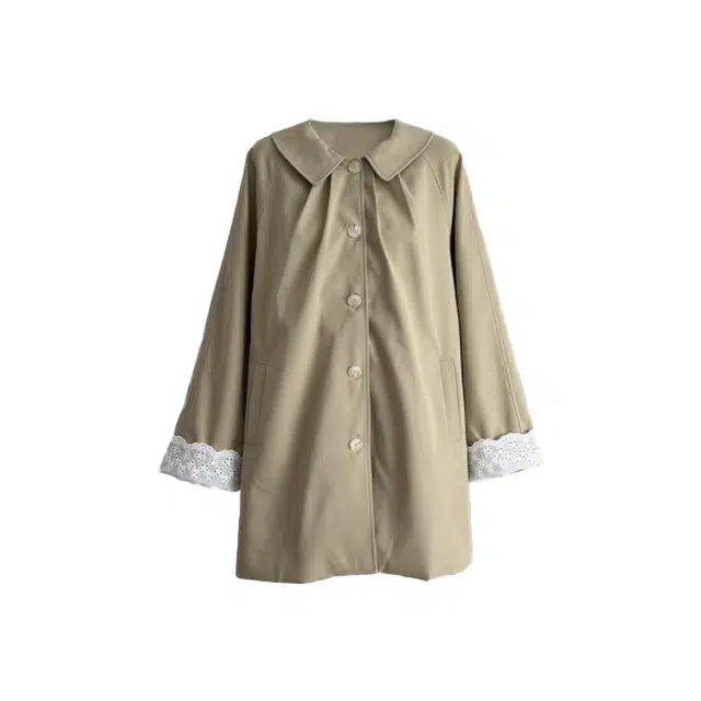 敲模女孩 韩系学院风袖口花边拼接宽松舒适中长款夹克 女款