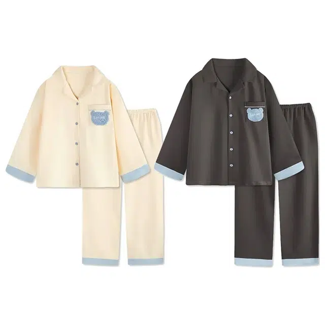 俏韵 翻领卡通春秋季纯棉简约长袖长裤甜美印花可爱舒适家居服可外穿睡衣套装 男女同款