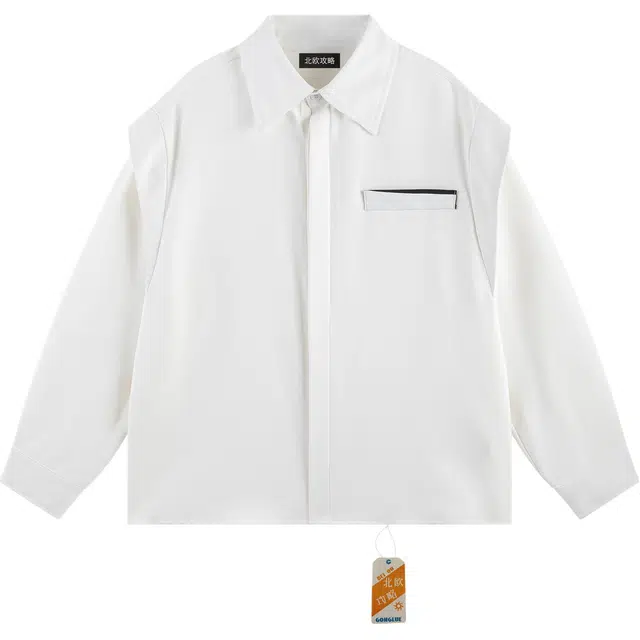 北欧攻略 休闲宽松拼接韩版高级感痞帅衬衫 男女同款