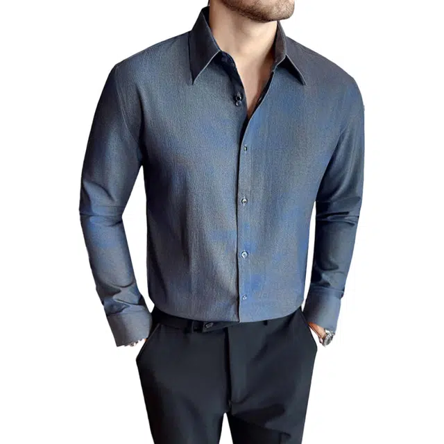 艾梵斯贝 轻奢高级感暗条纹英伦风渐变色衬衣休闲商务百搭帅气成熟免烫修身日常通勤正装长袖尖领衬衫 男款