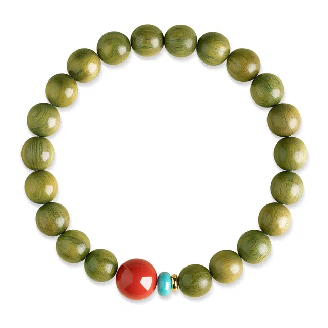 谧月珠宝 小清新转运简约精致绿色自然优雅纯净和谐五行平衡国潮新中式经典百搭日常通勤好运 绿檀 手串 男女同款情侣款