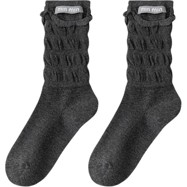 妮轻 纯棉小皮鞋纯色简约中筒袜 女款