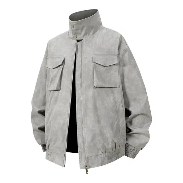 马员外 秋季工装简约百搭情侣款宽松立领豹纹夹克外套 男女同款