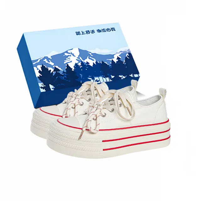 小鹿米利 厚底跑步小白鞋学院风系带休闲鞋多巴胺简约 低帮 帆布鞋 女