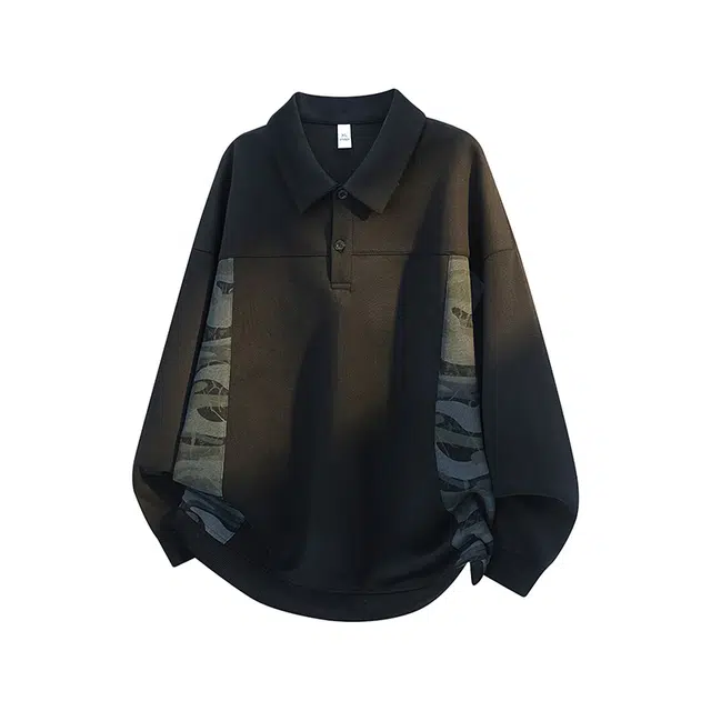 海尔斯 休闲百搭迷彩翻领拼接长袖卫衣 男女同款