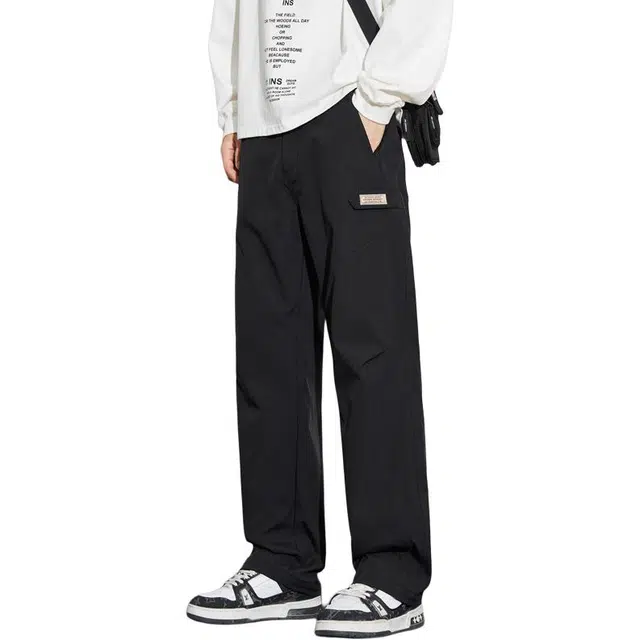 协协乐 山系户外高街机能风春秋季美式潮牌宽松直筒阔腿拖地裤痞帅防风防水百搭运动工装长裤休闲裤 男款