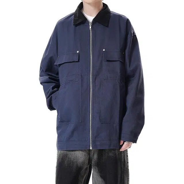 冈哉 美式复古底特律工装口袋翻领宽松版型老钱风休闲个性百搭简约舒适高街潮流户外日常通勤长袖夹克 男女同款