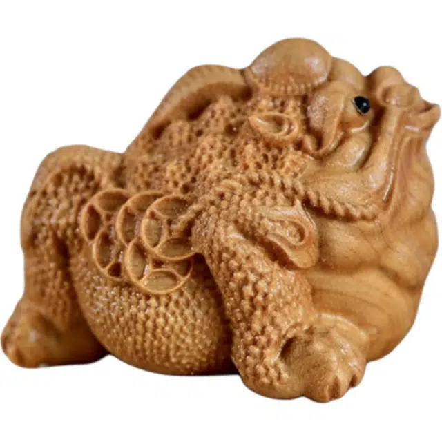 得笙陌 木雕 三足蟾蜍实木质茶台茶盘摆设随身把玩文玩#好运 崖柏 摆件 男女同款情侣款