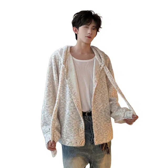 加荣 连帽针织卫衣外套男秋季美式慵懒风衬衫男款潮流宽松休闲套头衫男装时尚百搭青少年衬衣痞帅高级设计感长袖男士上衣 男女同款