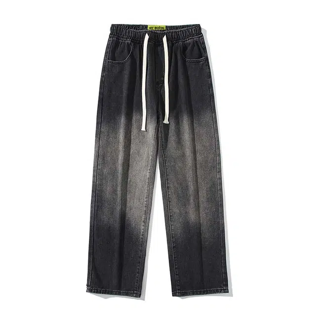 法文箱子 秋冬美式高街男宽松直筒抽绳渐变松紧腰长裤牛仔裤 男款