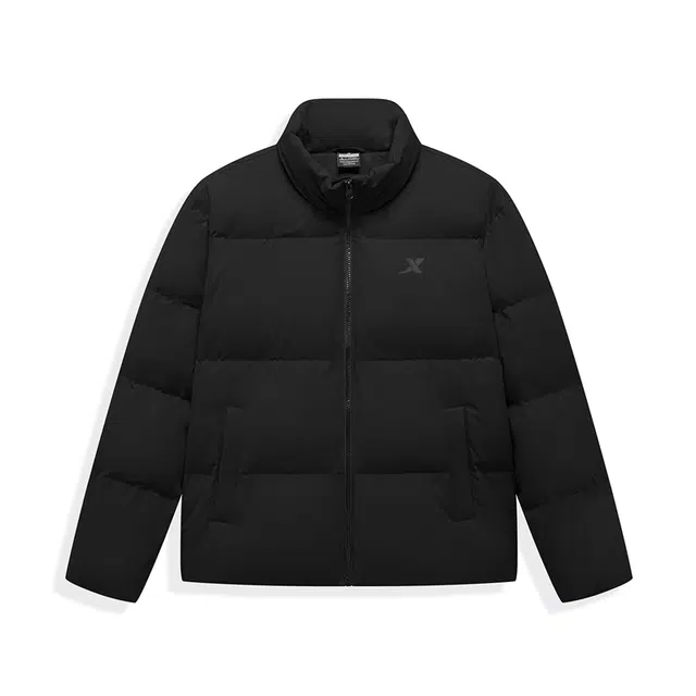 特步 户外纯色运动保暖立领长袖加厚宽松舒适羽绒服 男女同款 正黑色