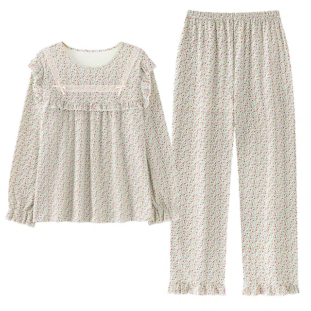 俏佳人 纯棉套头圆领公主风宽松休闲家居服柔软亲肤舒适透气长袖长裤睡衣套装 女款