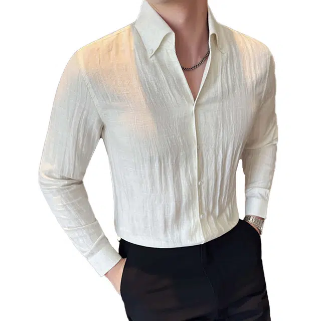 艾梵斯贝 轻奢高级感意式亚麻英伦风轻薄透气衬衣休闲商务百搭帅气成熟修身日常通勤正装长袖衬衫 男款