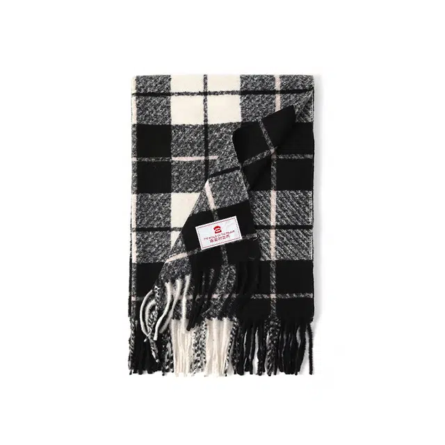 宫里的世界 韩系简约经典格纹百搭保暖 聚酯纤维 绒线围巾 男女同款情侣款