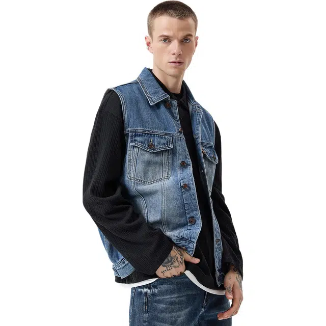 逆腾 秋季复古牛坎肩背心男美式宽松无袖工装外套男士百搭牛仔马甲 男女同款